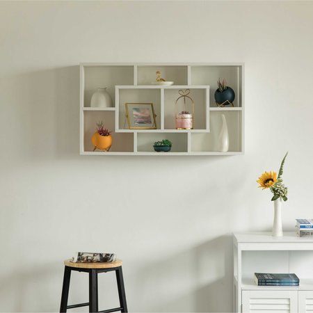 Basicwise Modern 8 Tier Bookcase Wall Mount and Freestanding Storage Shelves For Decoration Display, White QI004420.WT